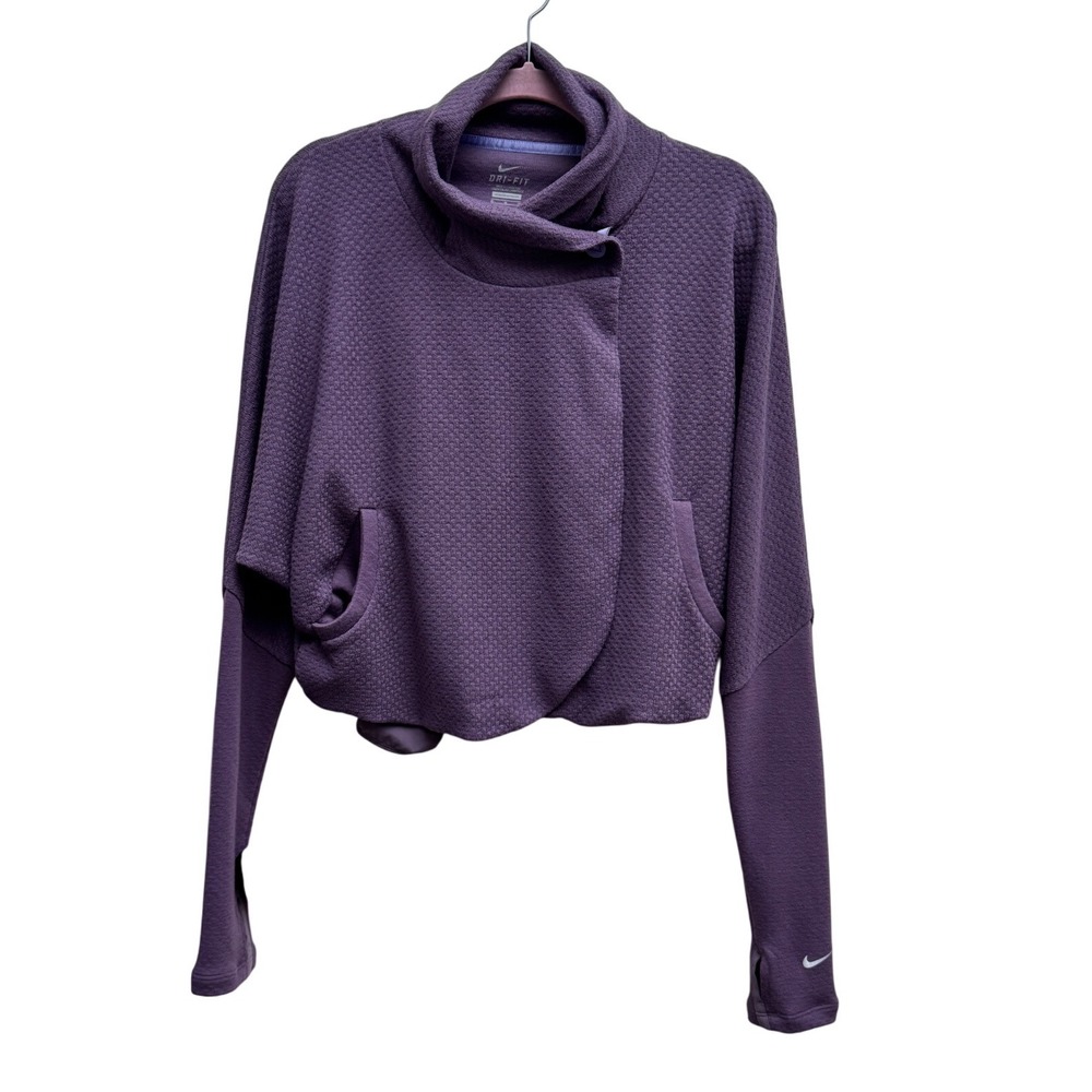 Nike Dri-FIT Wrap Jacket Asymmetrical Cowl Neck Purple Size Medium Activewear - Picture 2 of 9